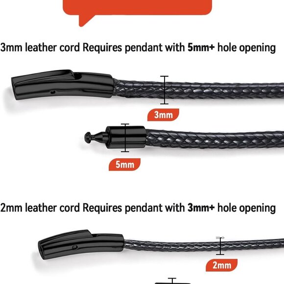 Braided Leather 2Mm/3Mm Necklace Cord For Men With Stainless  Braided Leather 2MM/3MM Necklace Cord for Men with Stainless Steel Snap Clasp, W